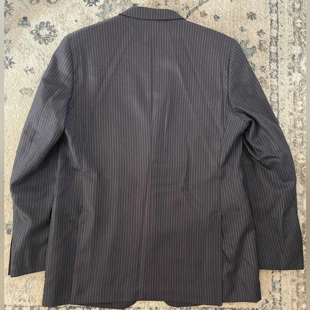 John Varvatos Star USA Textured Wool Chalk Stripe Suit Jacket in‎ Charcoal 44 L